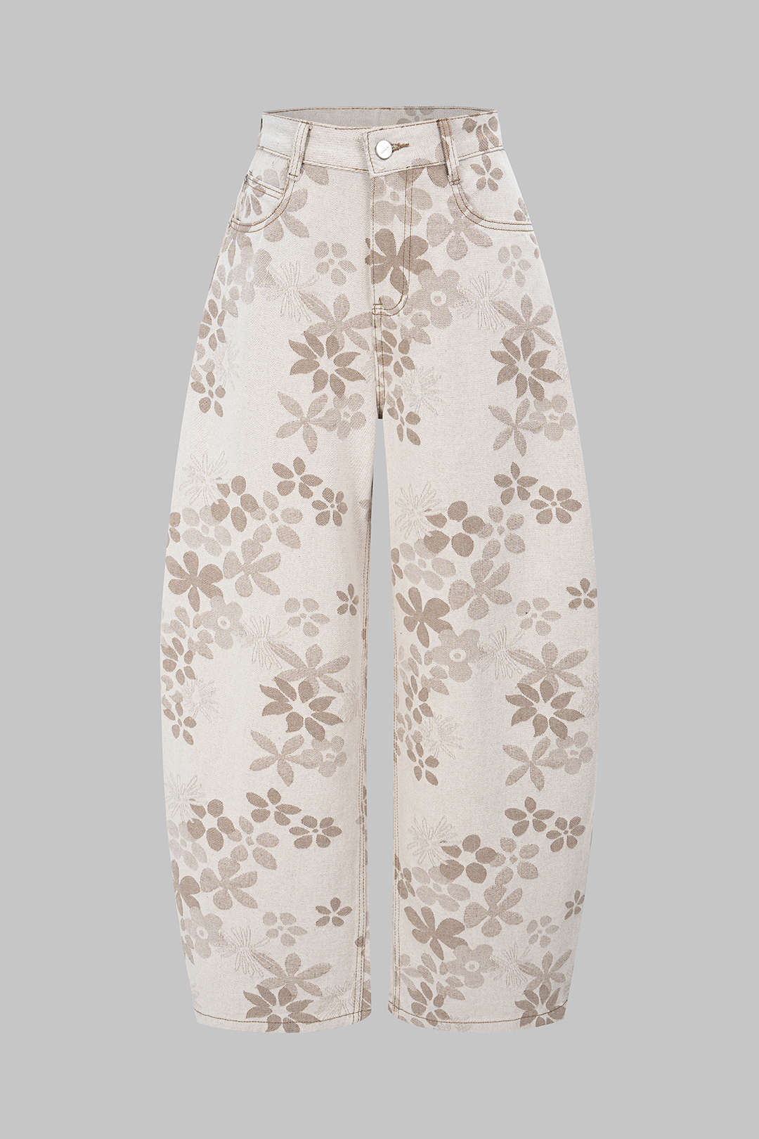 Denim Floral Print High-Waist Pocket Jeans