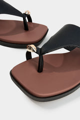 Contrast Leather Metallic Square Toe Sandals