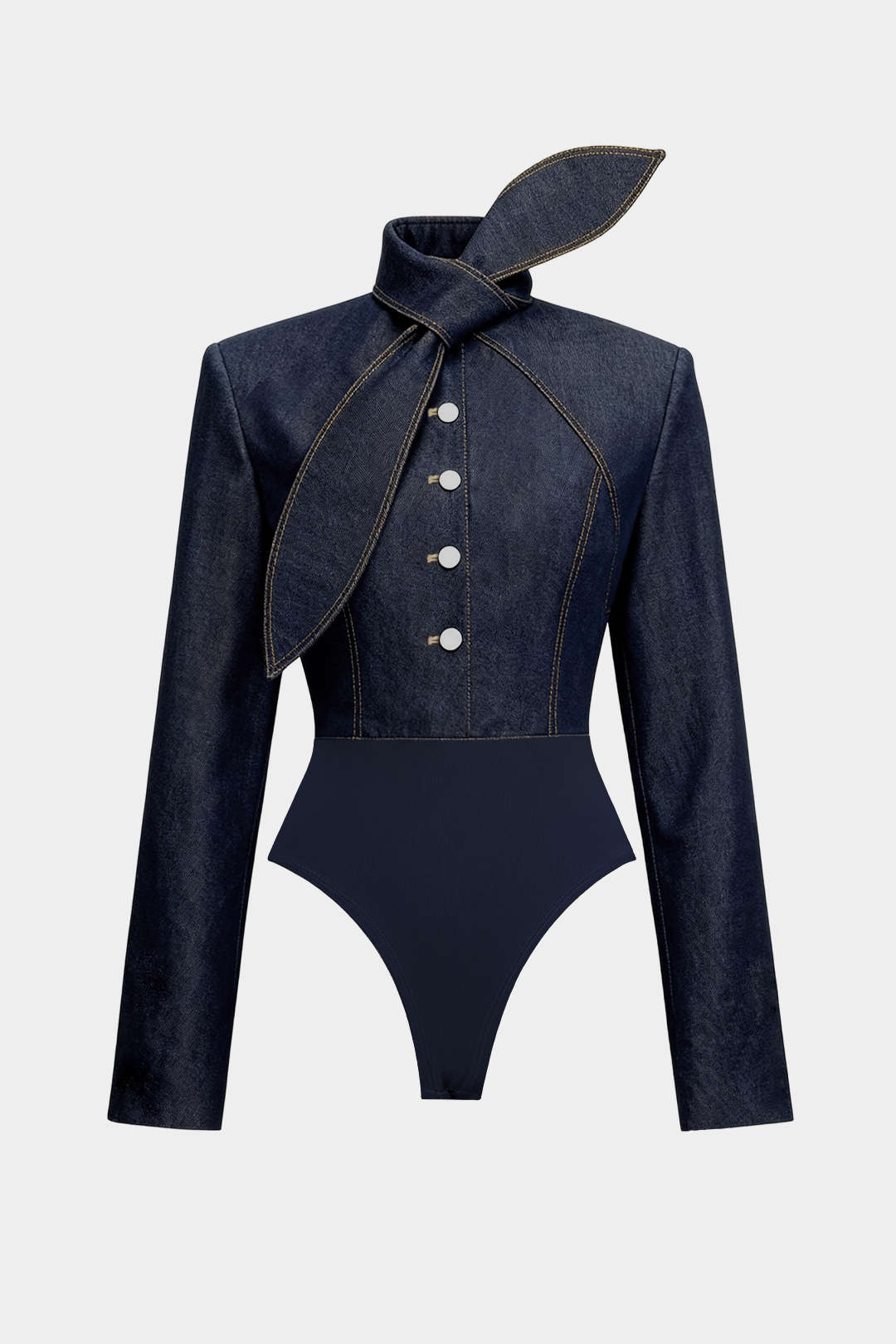 Denim Tie-Up Button Bodysuit