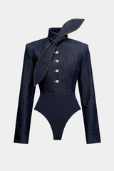 Denim Tie-Up Button Bodysuit
