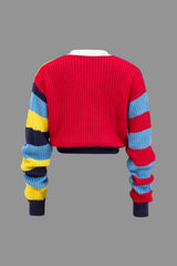 Contrast Knit Button Long Sleeve Cardigan