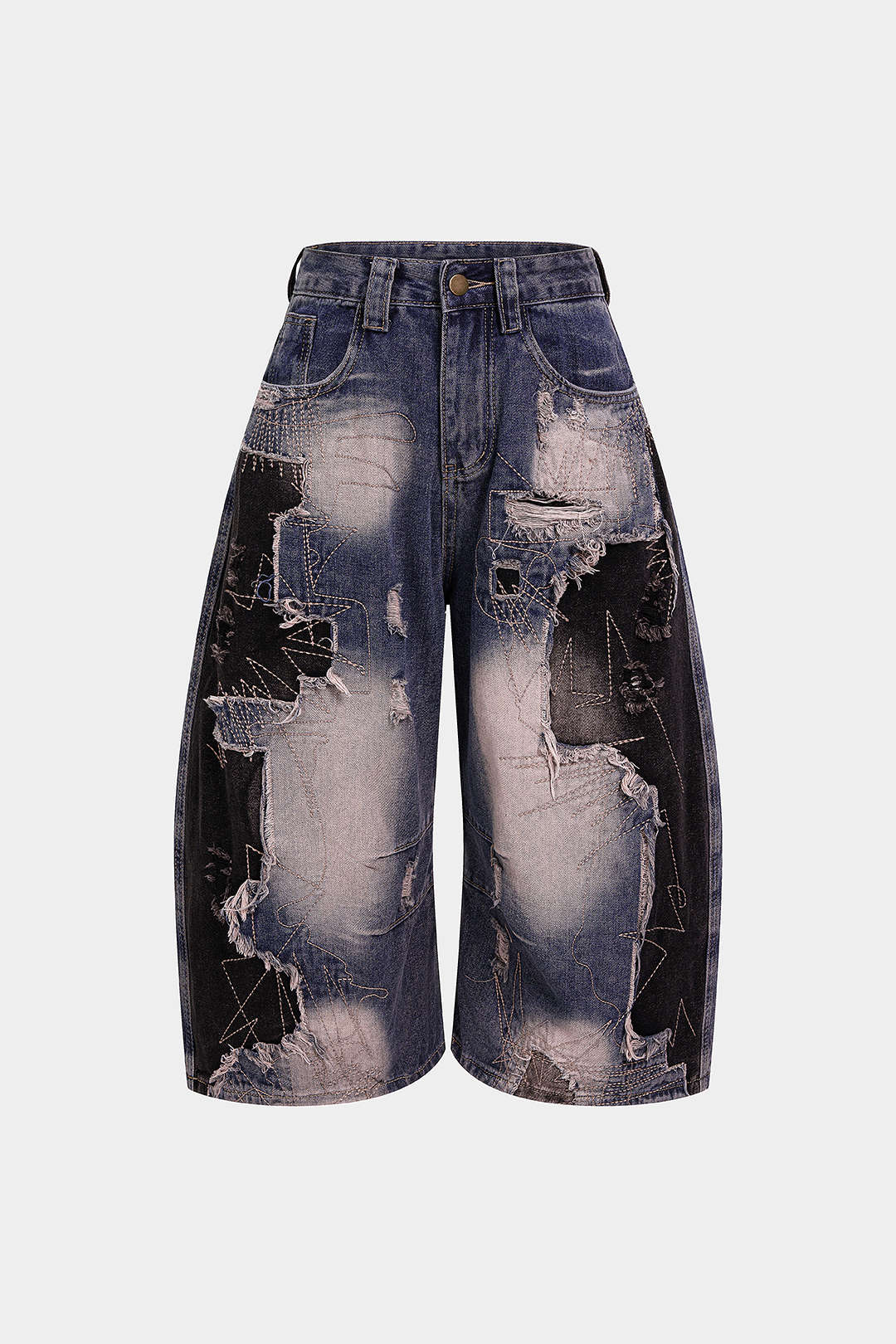 Denim Asymmetrical Frayed Seamdetail High Waist Shorts