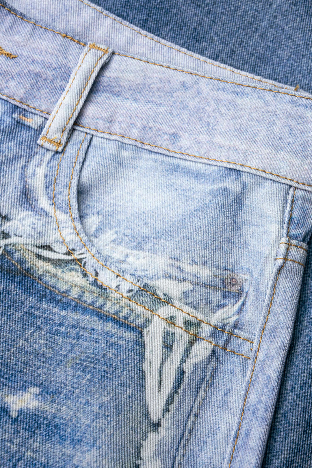 Contrast Denim Print Pocket Barrel Pants