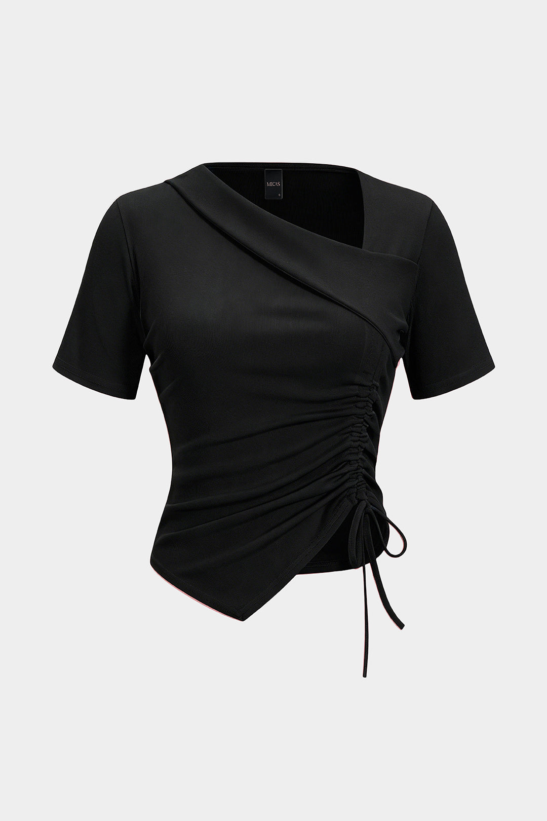 Asymmetrical Drawstring Short Sleeve T-Shirt