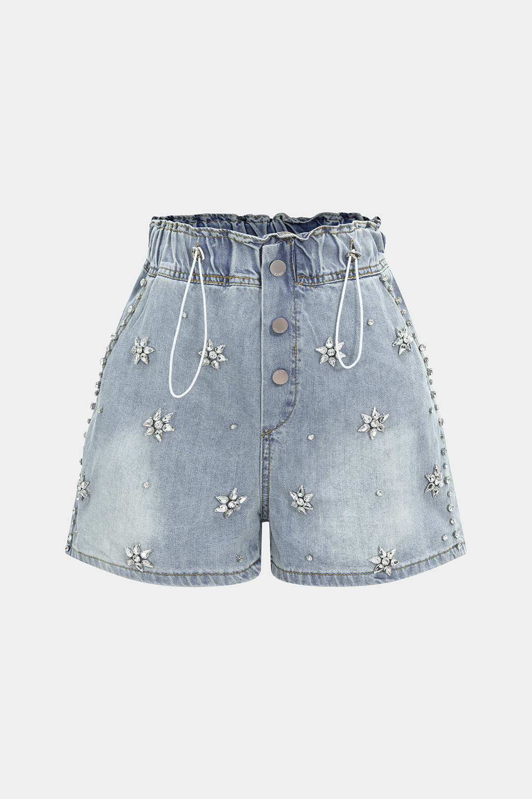 Denim Rhinestone Decor Wide Leg Shorts