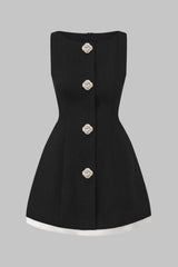 Contrast Binding Button Detail Sleeveless Mini Dress