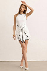 Contrast Binding Round Neck Tie Front Sleeveless Mini Dress