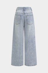 Denim Patchwork Lace Asymmetrical Cut Out Frayed High Waist Jeans