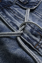 Denim Tie Front Pocket Mini Skirt