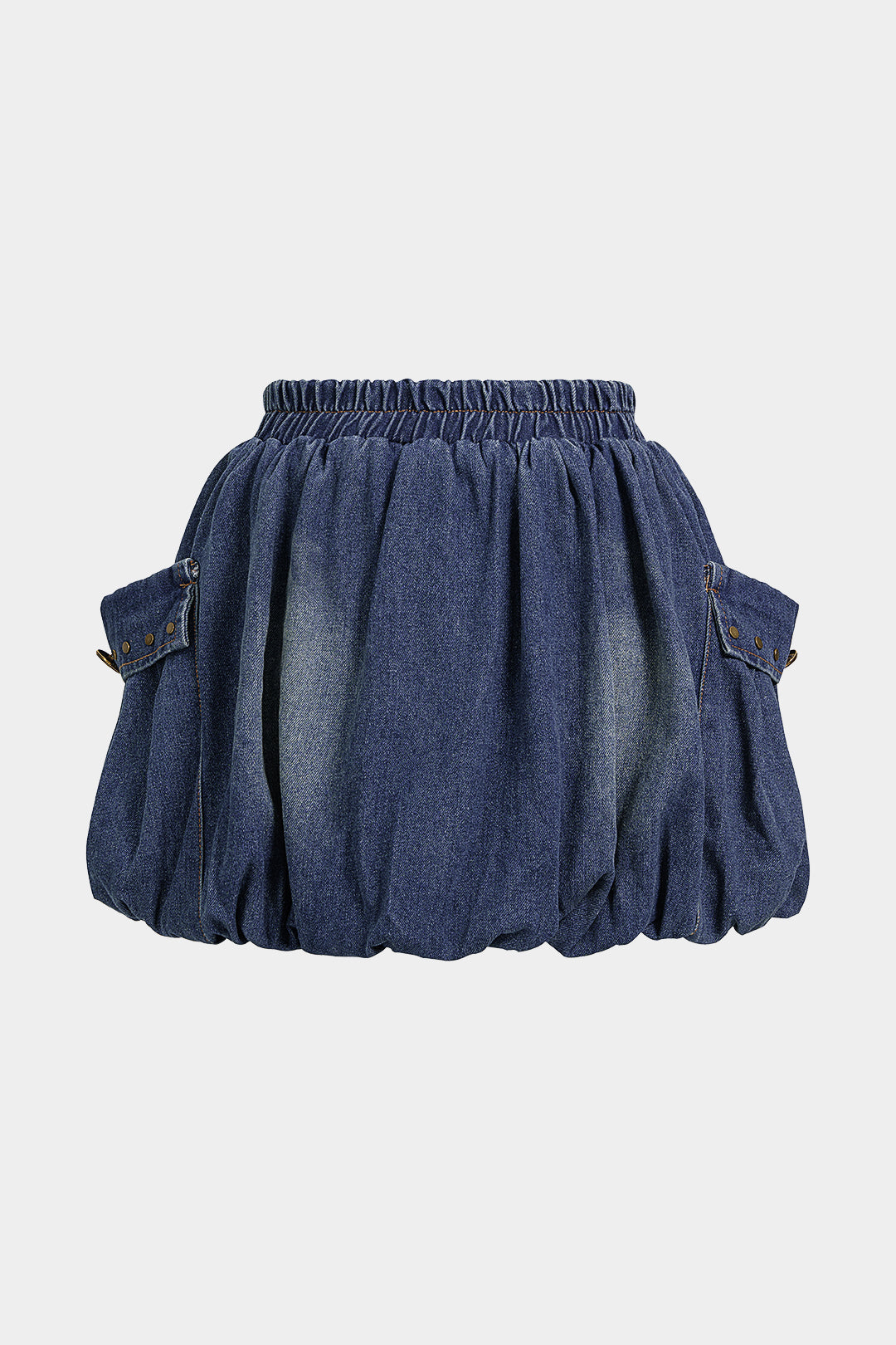 Denim Shirred Waistband Ruched Pocket Mini Skirt