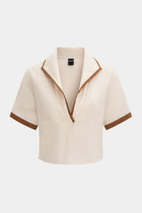Contrast Binding Lapel V-Neck Short-Sleeve Shirt