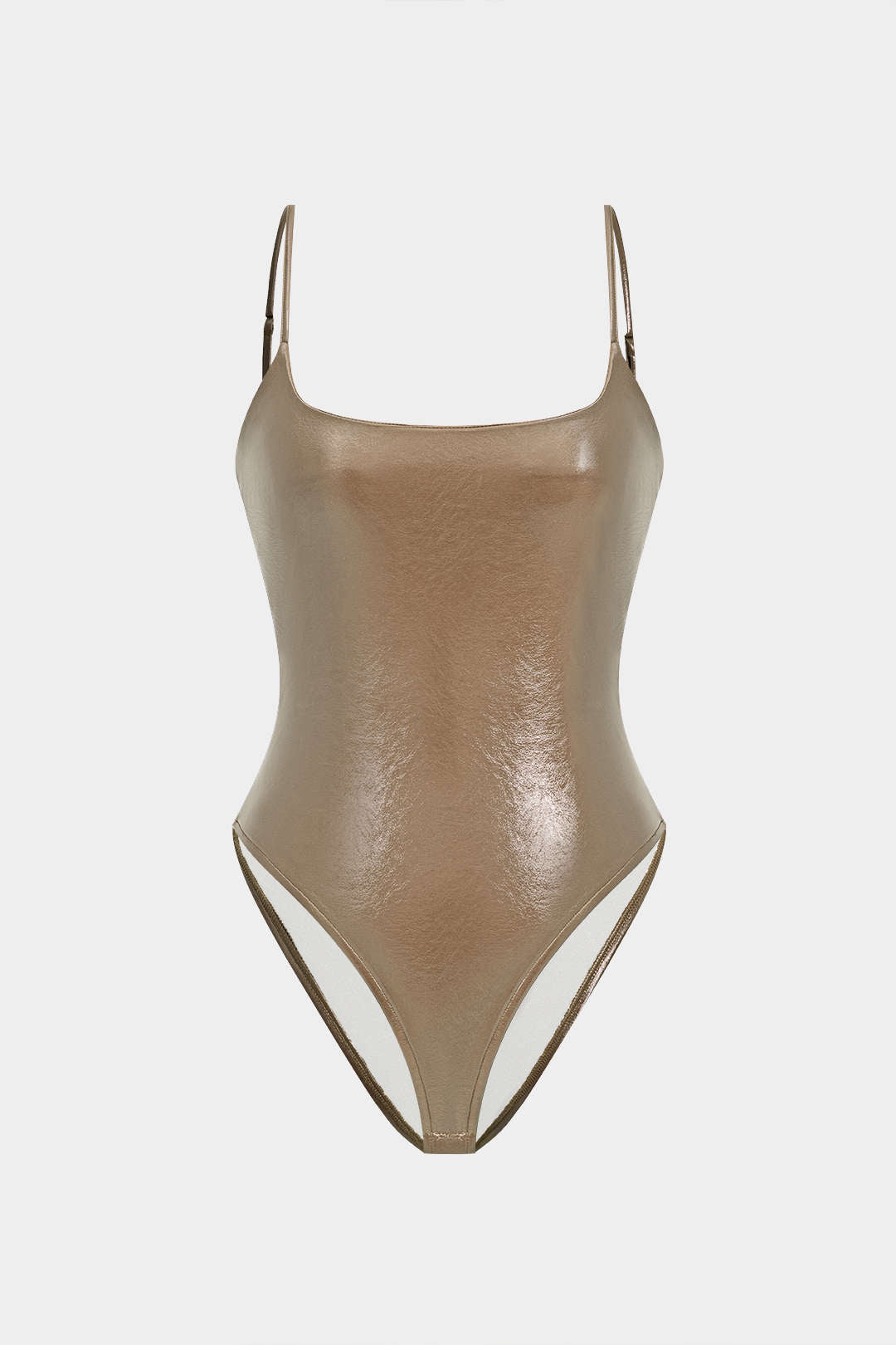 Basic Solid Faux Leather Sleeveless Bodysuit