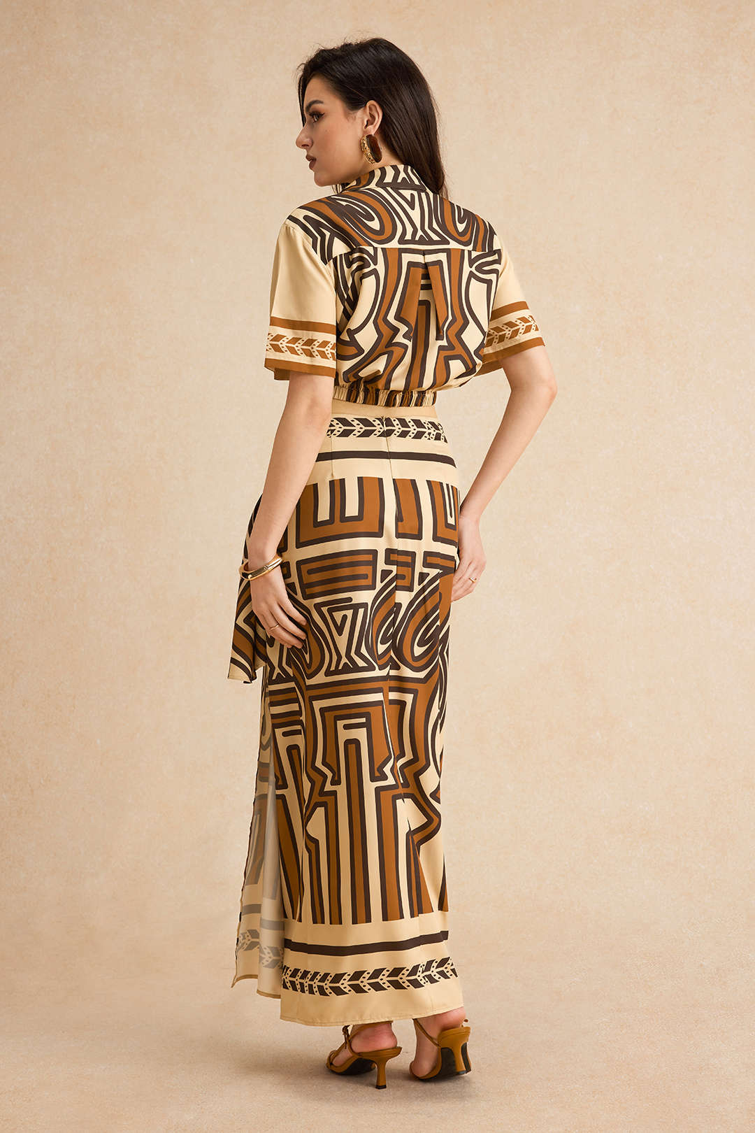 Bohemian Print  Tie Front Short-Sleeve Shirt