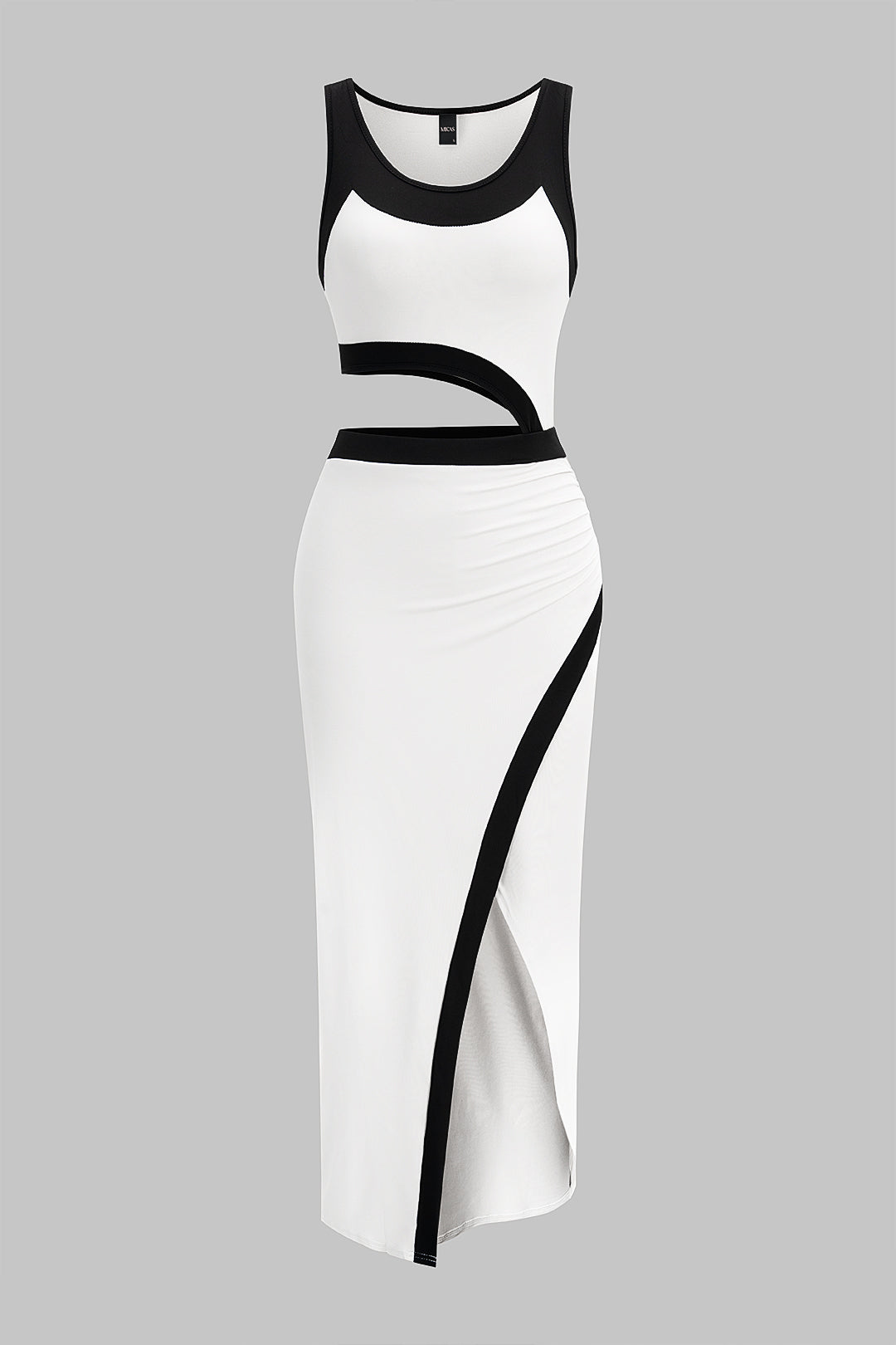 Contrast Print Cut Out Sleeveless Midi Dress