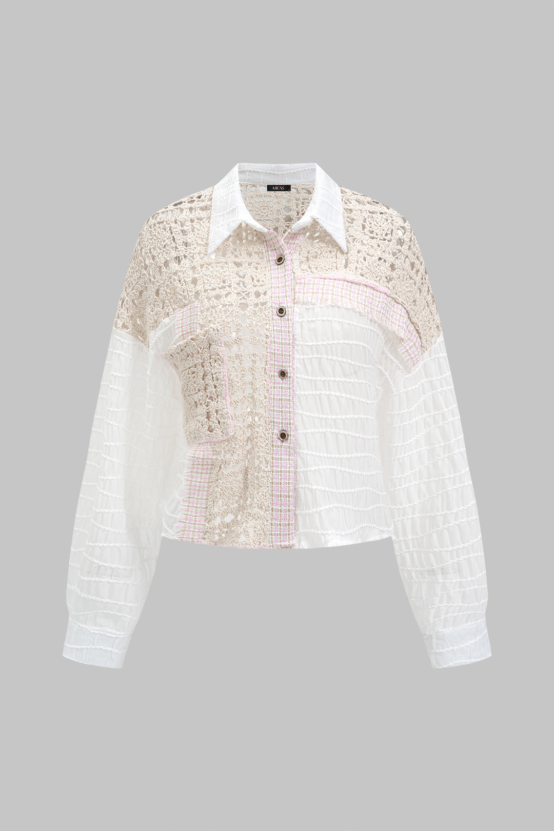 Chiffon Patchwork Mesh Cut Out Long Sleeve Shirt