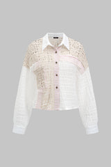 Chiffon Patchwork Mesh Cut Out Long Sleeve Shirt