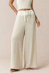 Contrast Drawstring Wide Leg Pants