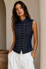 Denim Button Tank Top