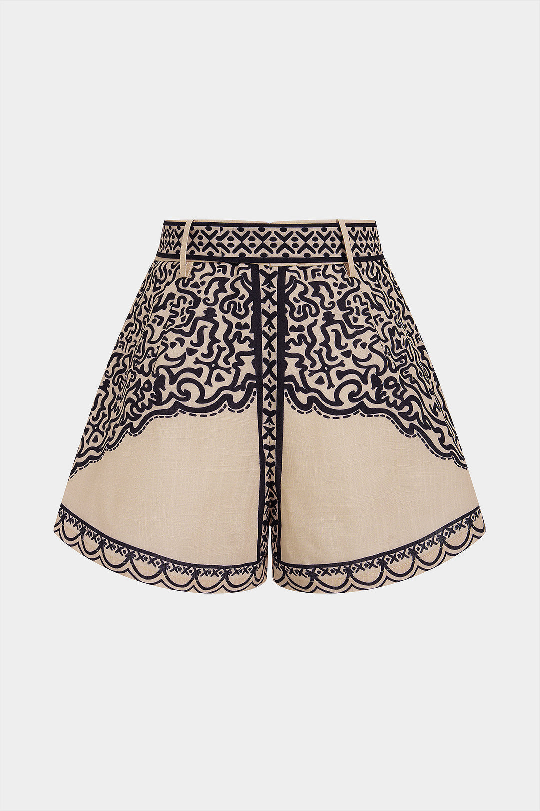 Contrast Geometric Print Belted High-Waist Shorts