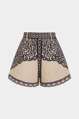 Contrast Geometric Print Belted High-Waist Shorts