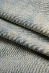 Denim Stripes Print Double Waistband Drawstring Frayed High Waist Skirt