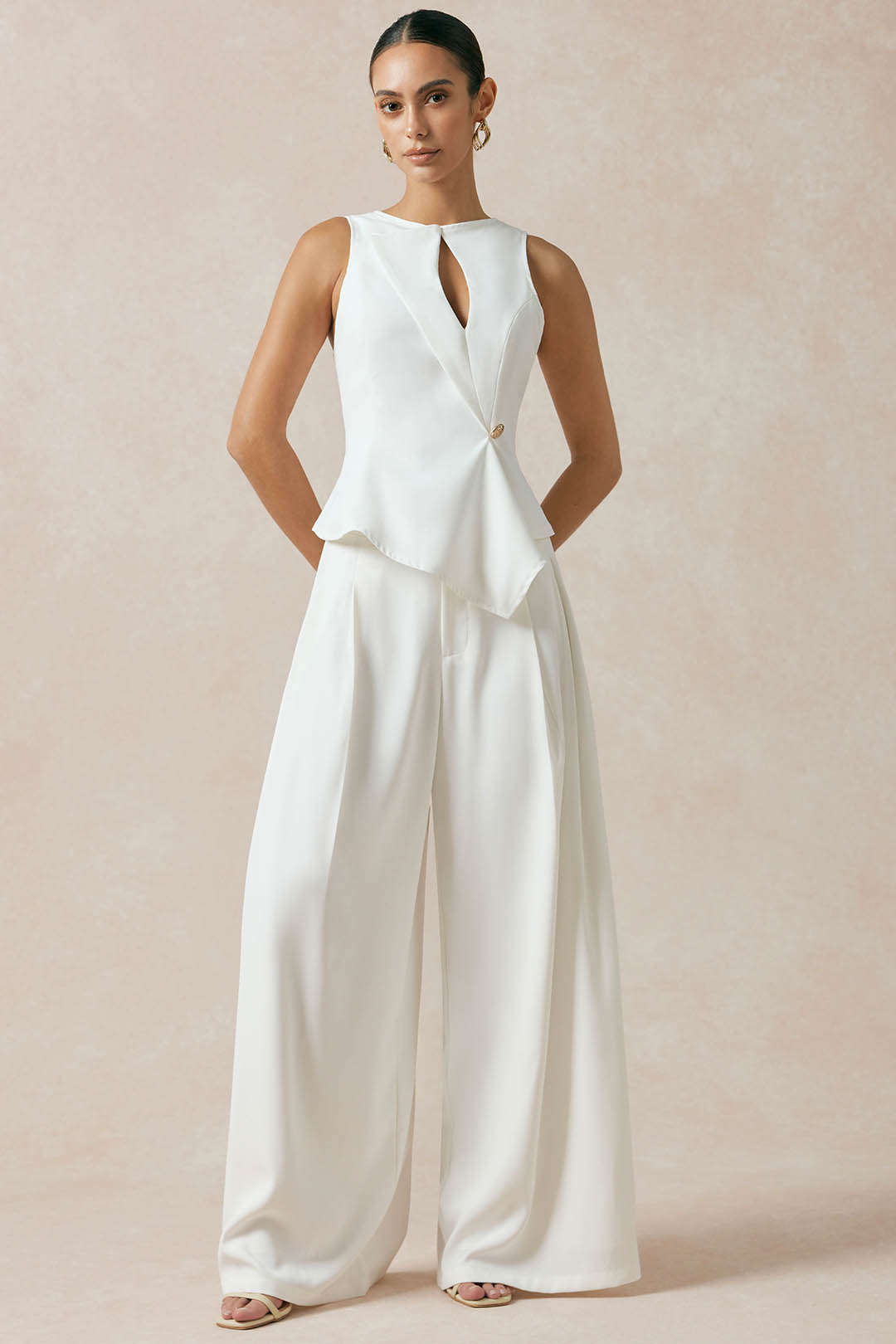 Cut Out Asymmetrical Button Tank Top