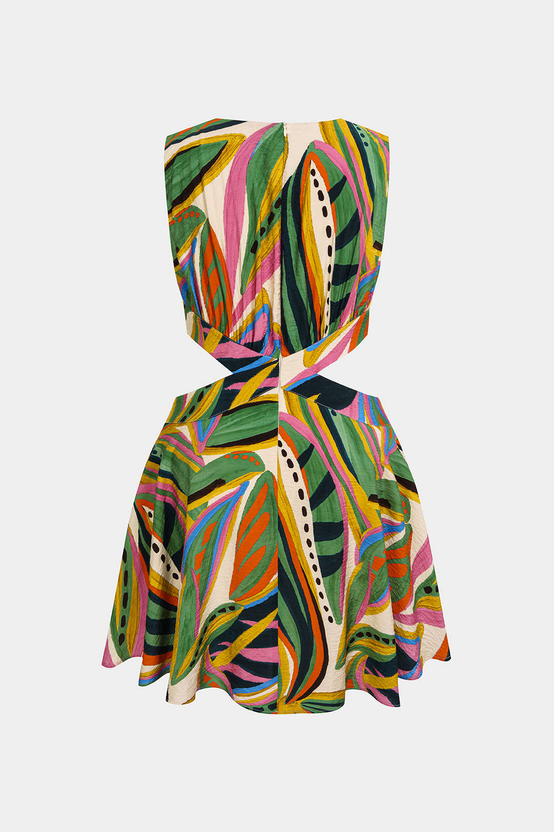 Artistic Print Round Neck Cut Out Sleeveless Mini Dress