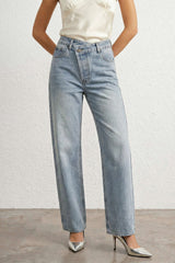 Asymmetric Waist Straight Leg Jeans