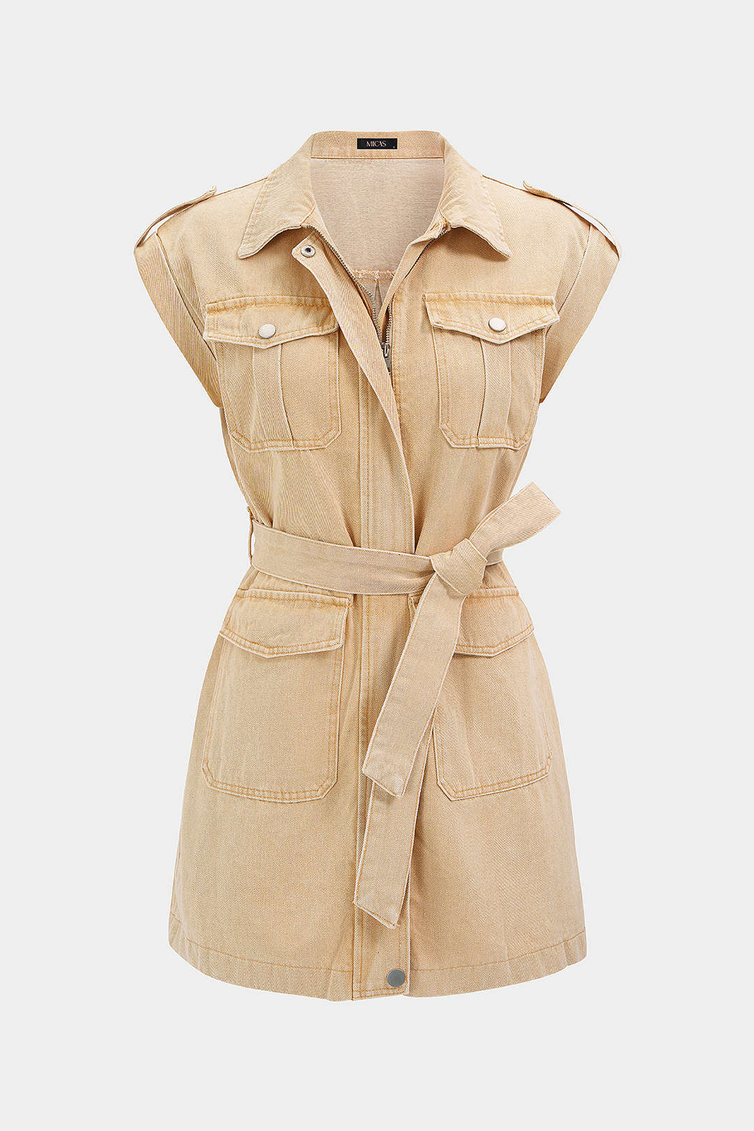Denim Lapel Belted MIni Dress