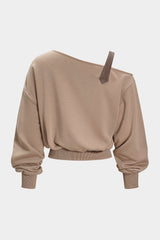 Asymmetrical Neck Ruched Long-Sleeve Top
