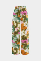 Abstract Print Satin High Waist Wide Leg Trousers