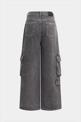 Denim Ripped Pocket Straight Leg Jeans