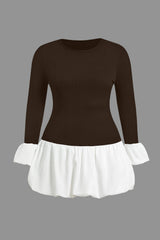 Contrast Ribbed Puff Hem Mini Dress