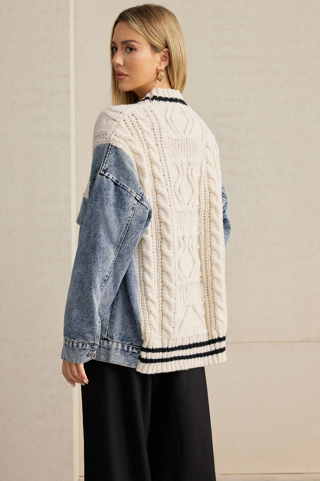 Denim Patchwork Knit Outerwear
