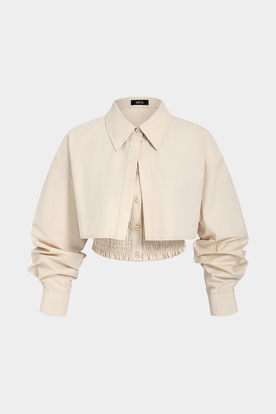 Button Smocked Tube Top And Lapel Long-Sleeve Shirt