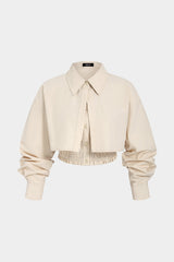 Button Smocked Tube Top And Lapel Long-Sleeve Shirt