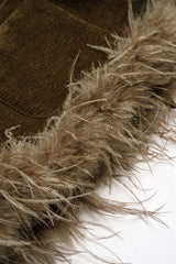 Corduroy Patchwork Feather Trim Blazer