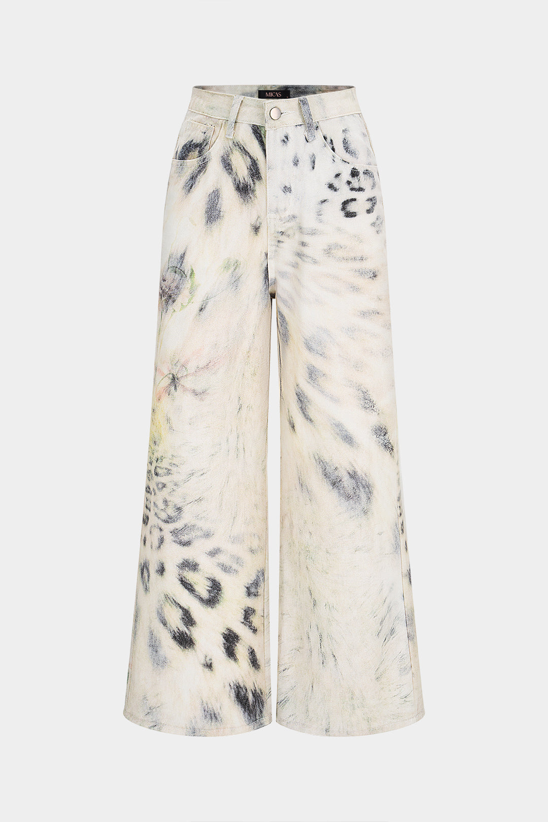 Denim Leopard Print High Waist Straight Leg Jeans
