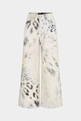 Denim Leopard Print High Waist Straight Leg Jeans
