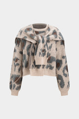Contrast Abstract Print Knit Long-Sleeve Top With Shawl