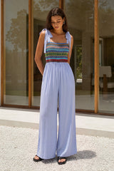 Color Block Print Tie-Up Slip Sleeveless Jumpsuit