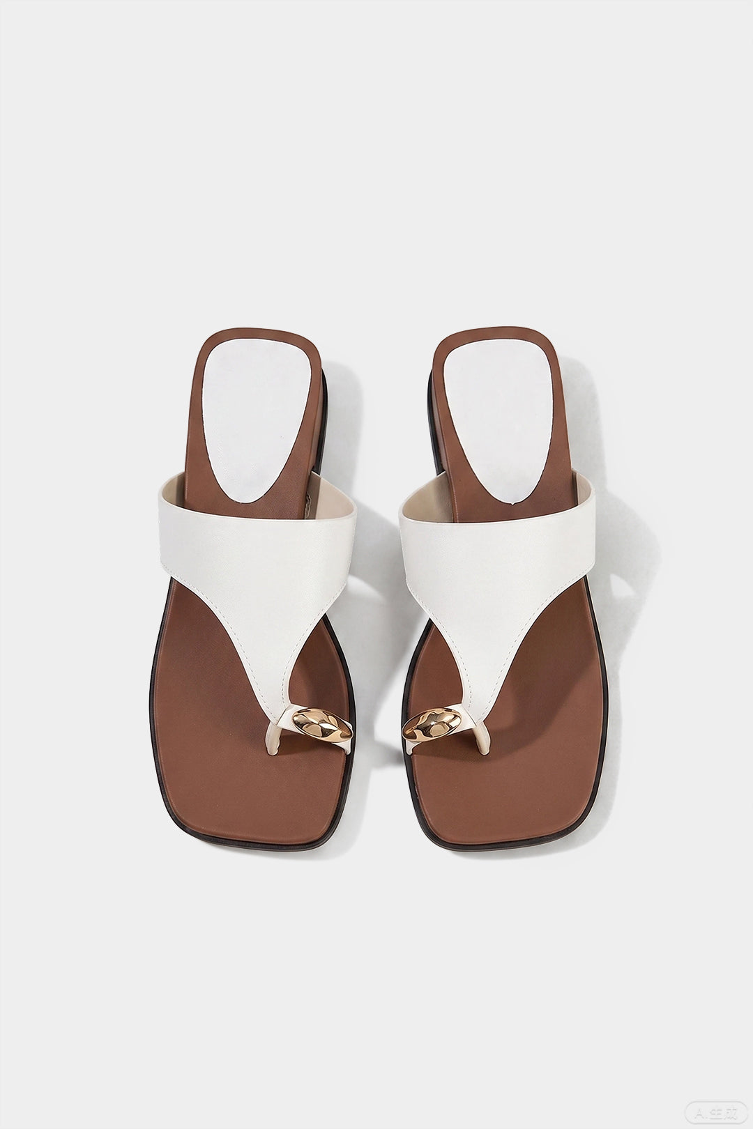 Contrast Leather Metallic Square Toe Sandals