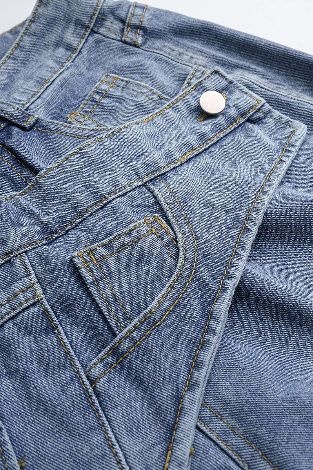 Denim Button Zipper Pocket Straight Leg Jeans
