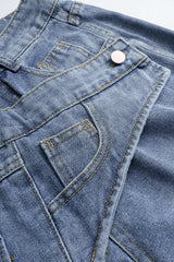 Denim Button Zipper Pocket Straight Leg Jeans