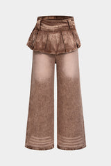 Denim Pleated Wide Leg Jeans