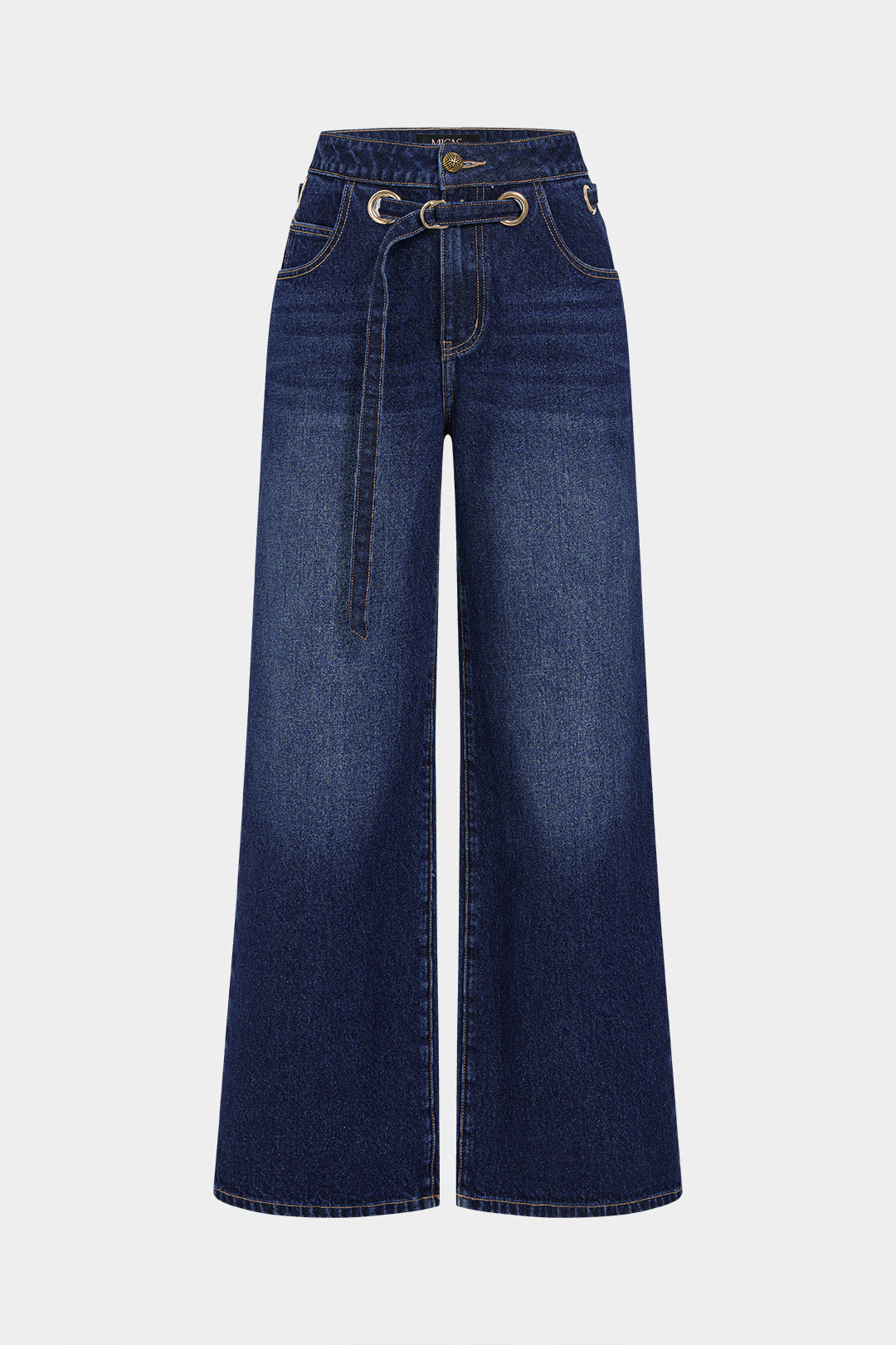 Denim Belted Zipper Metallic Jeans