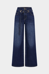 Denim Belted Zipper Metallic Jeans