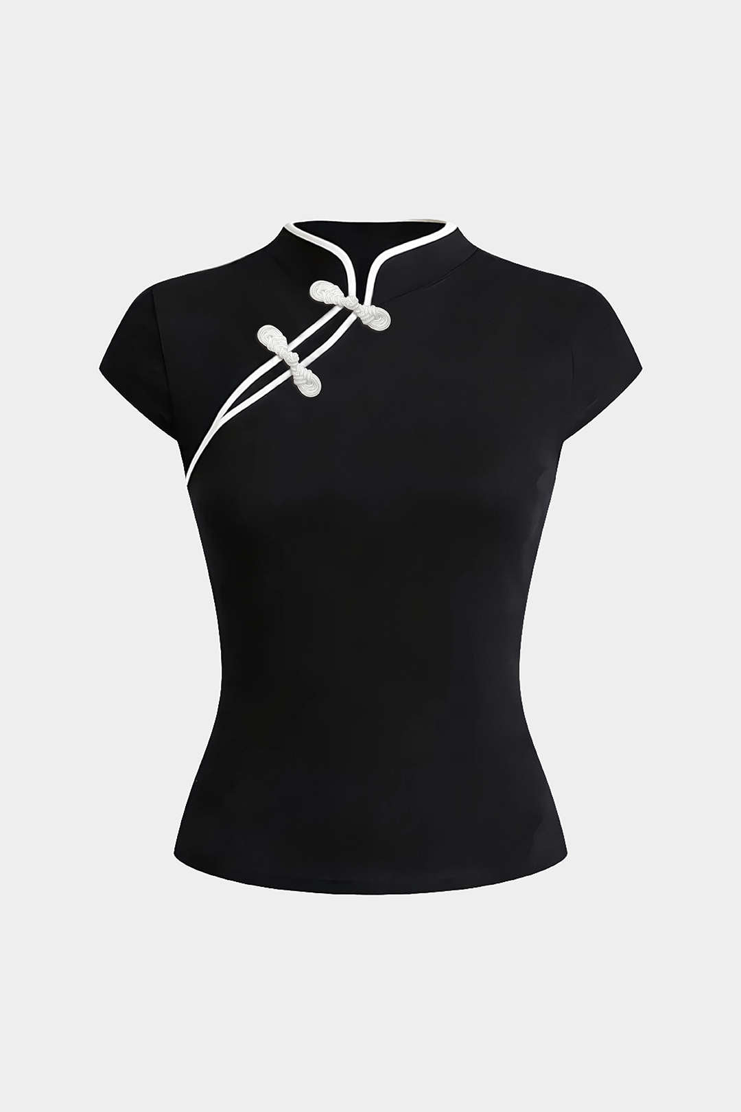 Contrast Frog Button Cut Out Short Sleeve T-Shirt