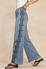 Denim Embroidery Straight Leg Jeans