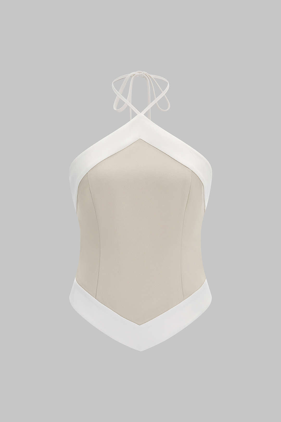 Contrast Halter Neck Tie-Up Backless Cami Top